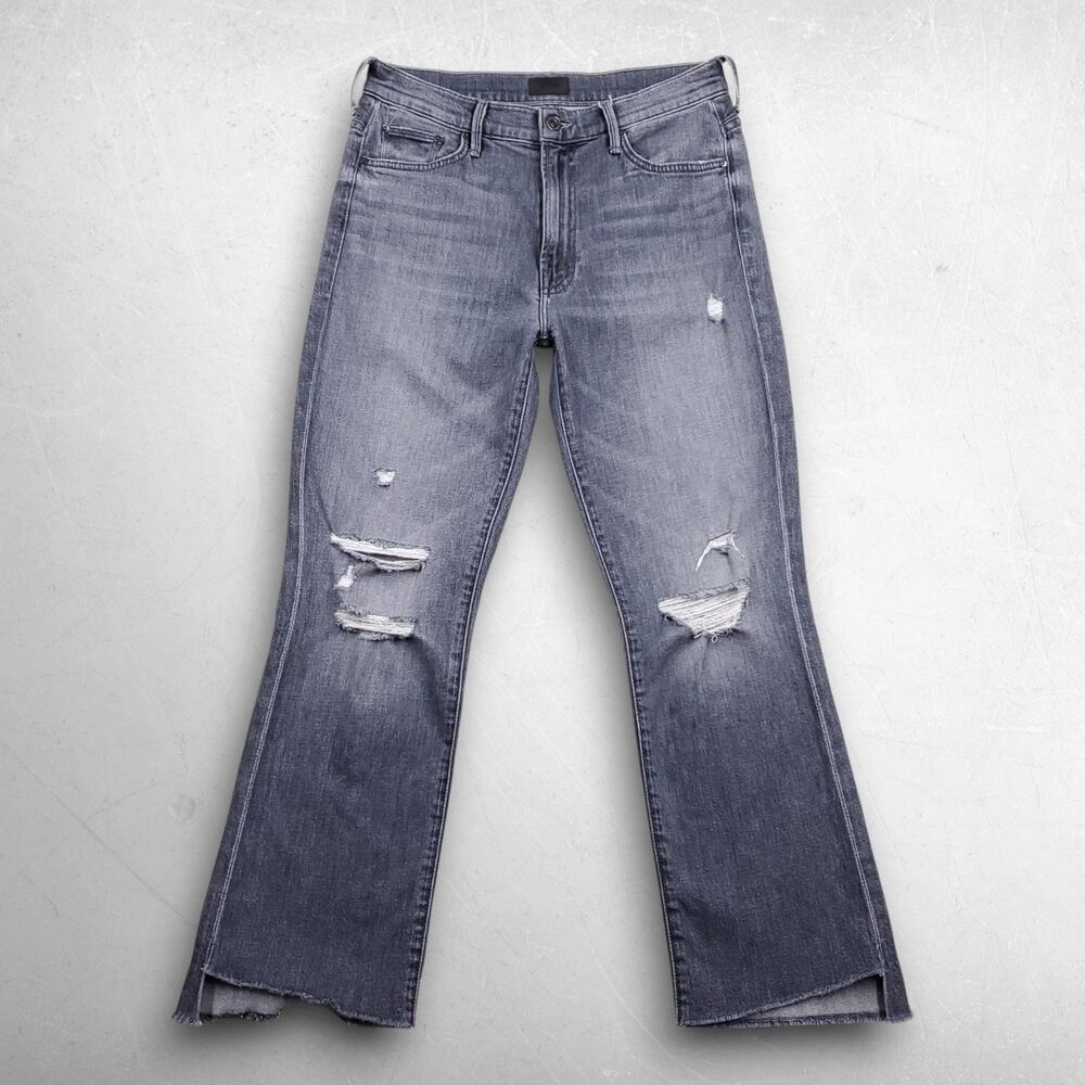 Mother The Insider Crop Step Fray Jeans Women 28 Gray Stretch Distressed Boho